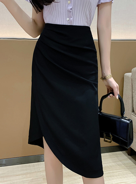 半身裙女2026春夏新款百褶中裙黑色高腰褶皱a字裙港风中长裙显瘦