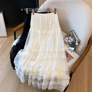 网纱蛋糕大摆蓬蓬裙2026春季 木耳边纱裙高级感花边半身裙 新款