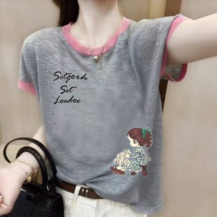 2026夏季 竹节棉短袖 印花大码 宽松百搭休闲圆领上衣T恤 新款