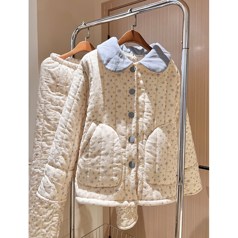 韩系甜美少女碎花三层夹棉睡衣女冬季新款加绒加厚保暖家居服套装,女士内衣/男士内衣/家居服,睡衣/家居服套装,淘宝优惠券,粉丝福利购,淘宝优惠卷