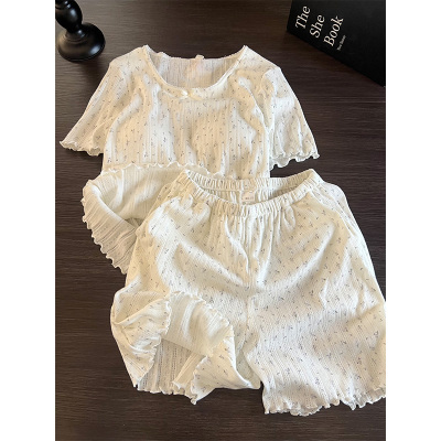 甜美花边短袖短裤睡衣女可外穿