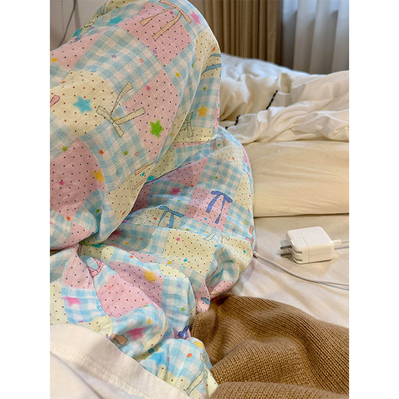 ins多巴胺彩色格纹可爱印花睡裤少女夏季可外穿百搭直筒家居长裤