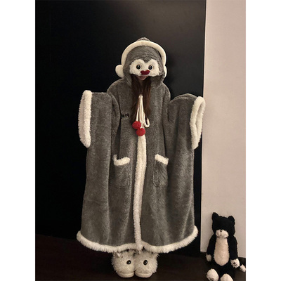 企鹅软糯可爱少女感睡袍女秋冬