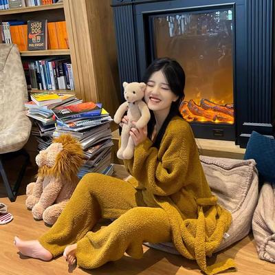 半边绒睡衣女士送妈妈三件套韩系