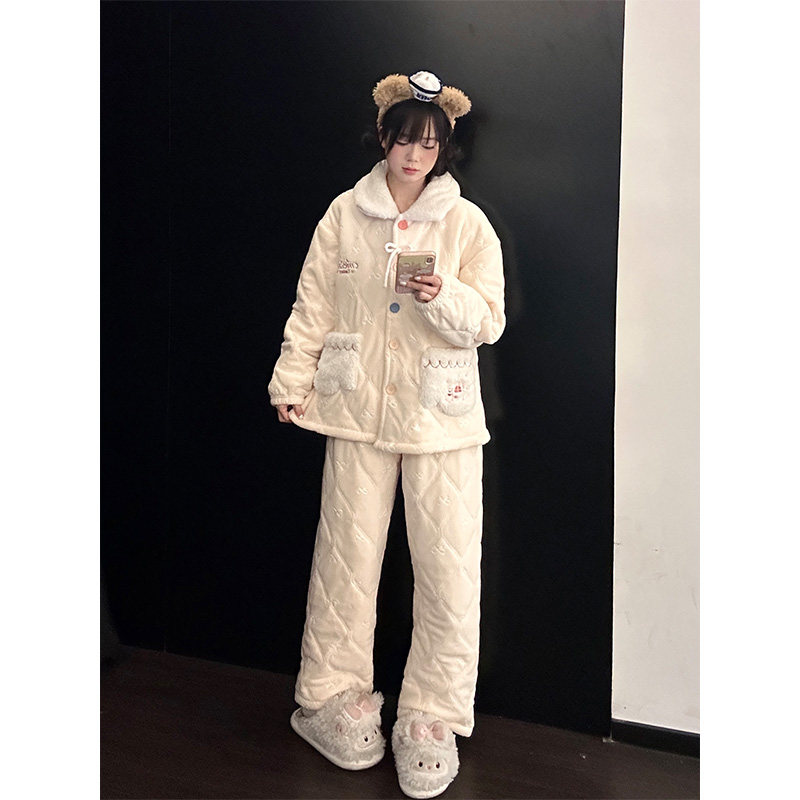 2025年网红风少女休闲夹棉长袖睡衣女秋冬季新款家居服套装可外穿,女士内衣/男士内衣/家居服,睡衣/家居服套装,淘宝优惠券,粉丝福利购,淘宝优惠卷