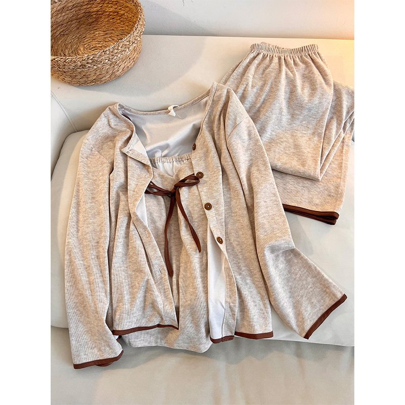 2026年高级感带胸垫吊带睡衣女春秋季新款家居休闲长袖长裤三件套,女士内衣/男士内衣/家居服,睡衣/家居服套装,淘宝优惠券,粉丝福利购,淘宝优惠卷