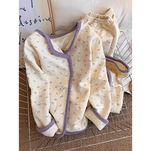 加厚家居服套装 新款 可外穿 睡衣女秋冬季 可爱小兔子碎花空气棉长袖