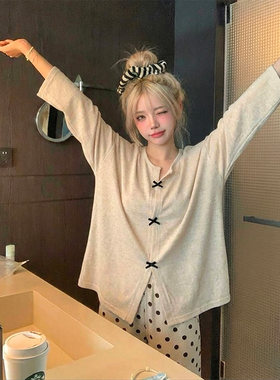日系甜美少女蝴蝶结德绒长袖睡衣女春秋季新款家居服保暖长裤套装