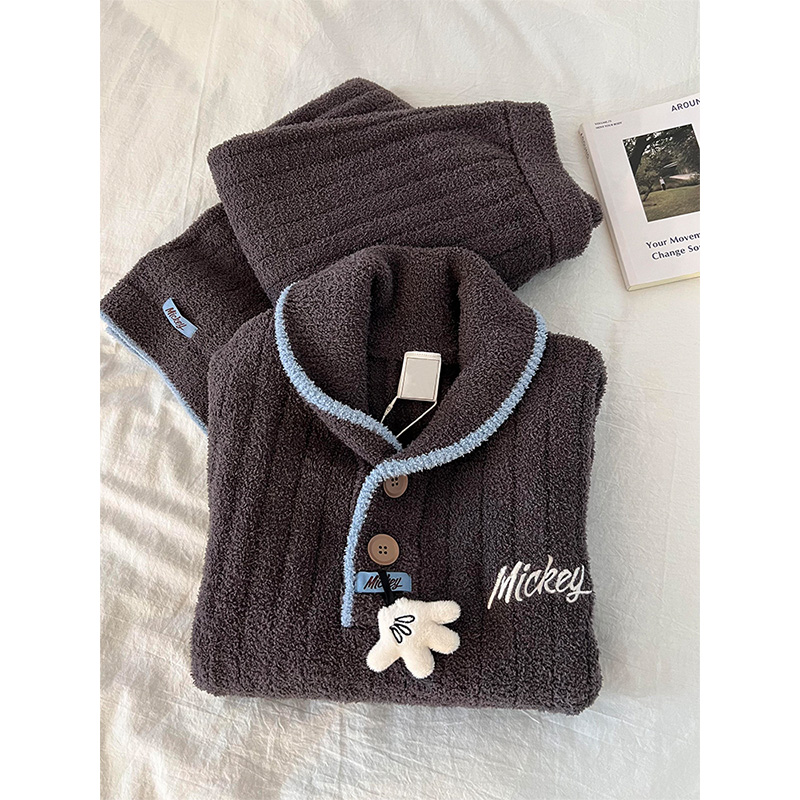 可爱米奇半边绒睡衣女秋冬季