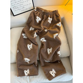 长裤 软萌卡通考拉印花珊瑚绒宽松睡裤 家居加厚遛弯裤 新款 女秋冬季