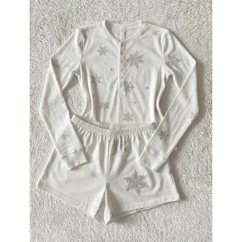 高级感雪花印花少女长袖睡衣女春秋款新款家居服大码休闲短裤套装,女士内衣/男士内衣/家居服,睡衣/家居服套装,淘宝优惠券,粉丝福利购,淘宝优惠卷
