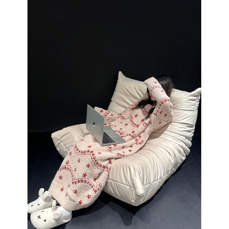 复古波浪碎花提花半边绒睡裙女冬季长款宽松保暖亲肤家居连衣裙子