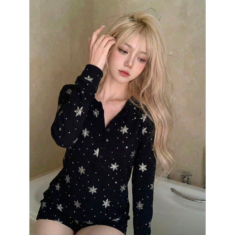 雪花印花少女休闲长袖睡衣女春秋季新款家居服大码短裤套装可外穿,女士内衣/男士内衣/家居服,睡衣/家居服套装,淘宝优惠券,粉丝福利购,淘宝优惠卷