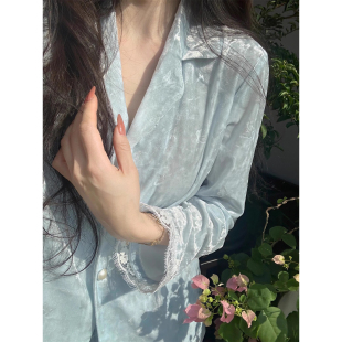 金丝绒长袖睡衣女款秋冬季蕾丝高级感外穿时尚轻奢大码家居服套装