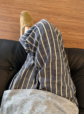 夏天慵懒休闲风撞色棉麻睡裤女士