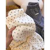 女秋冬季 新款 大码 ins韩系少女波点珊瑚绒睡裤 家居服宽松遛弯长裤