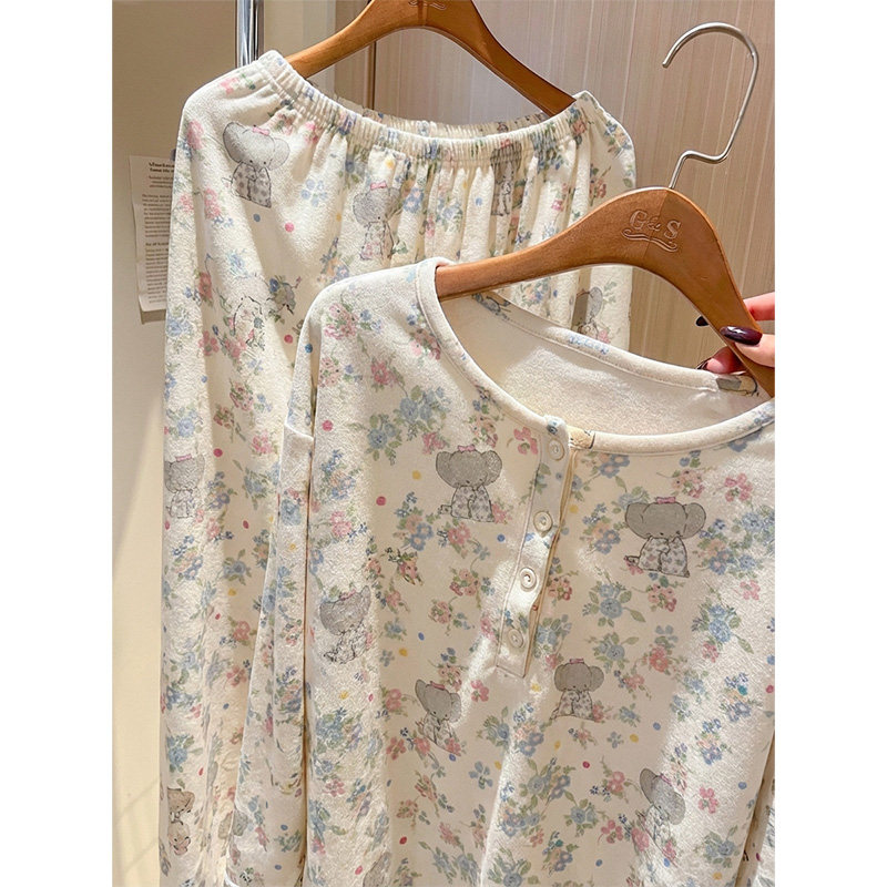 少女纯欲风简约碎花长袖德绒睡衣女秋冬季新款家居服大码套装外穿,女士内衣/男士内衣/家居服,睡衣/家居服套装,淘宝优惠券,粉丝福利购,淘宝优惠卷