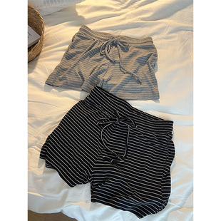 简约条纹短裤 舒适休闲家居宽松阔腿裤 女士夏季 大码 可外穿 新款 韩版