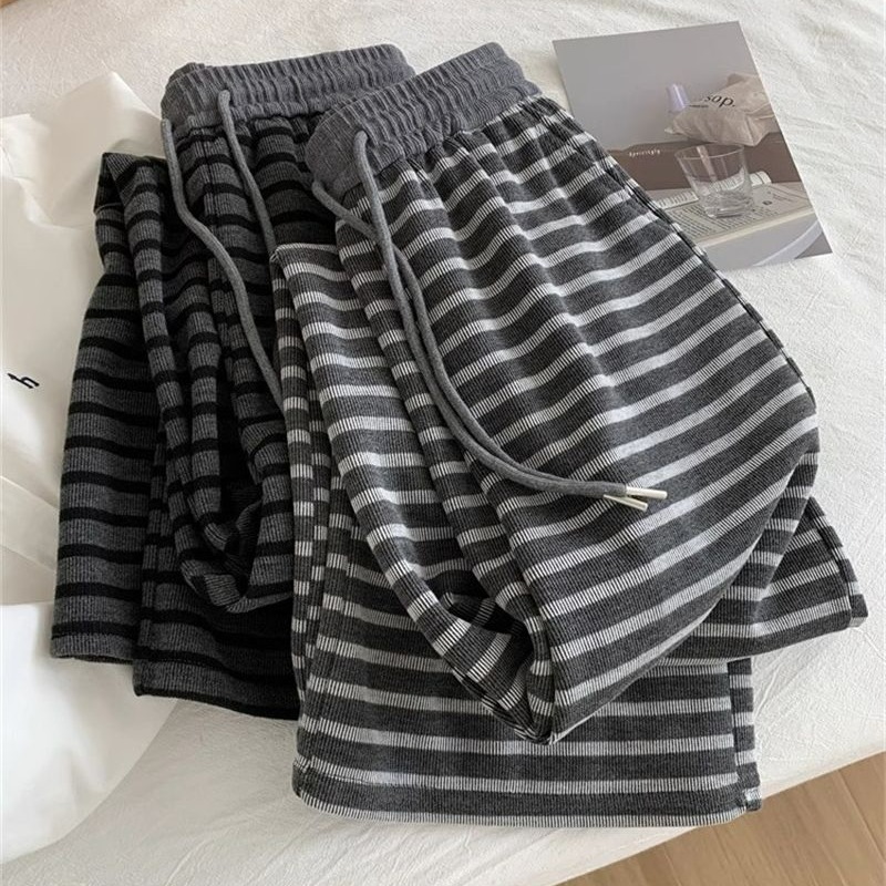 低腰松紧系带韩范拖地阔腿裤