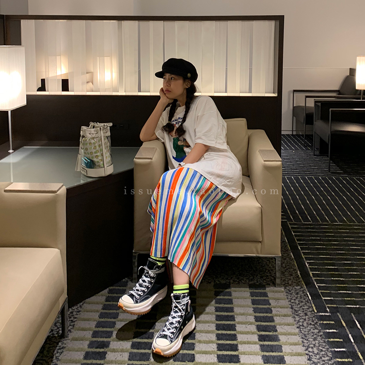 法式韩国复古条纹半身裙