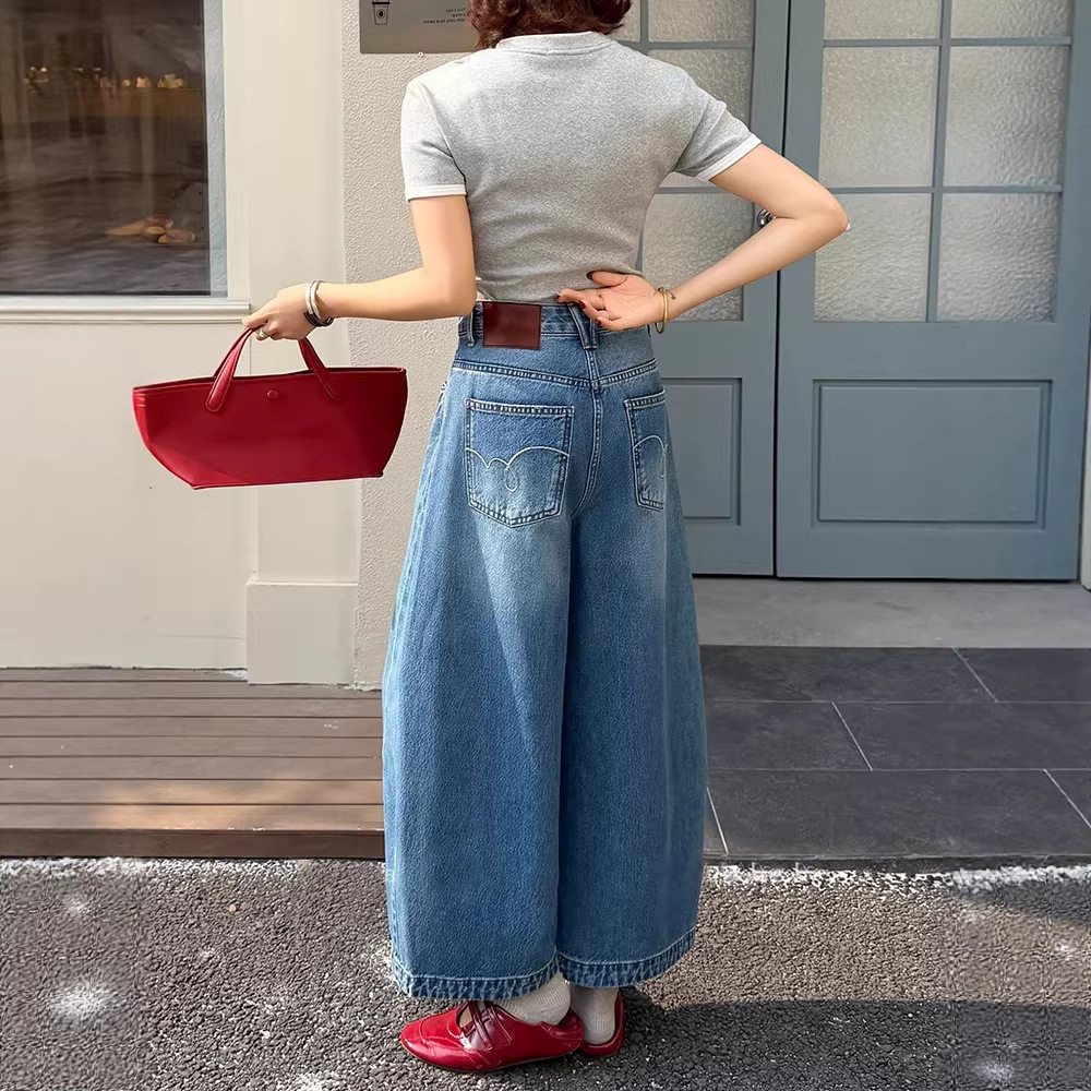 靓依轩 牛仔裤女2026春季新款宽松阔腿裤高腰九分弯刀裤休闲减龄