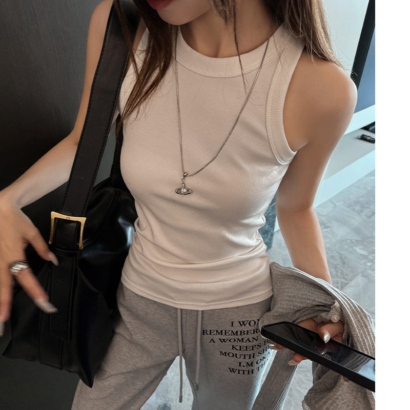 W辣妹高级感纯色圆领吊带背心女春夏显瘦遮副乳打底内搭无袖上衣图片
