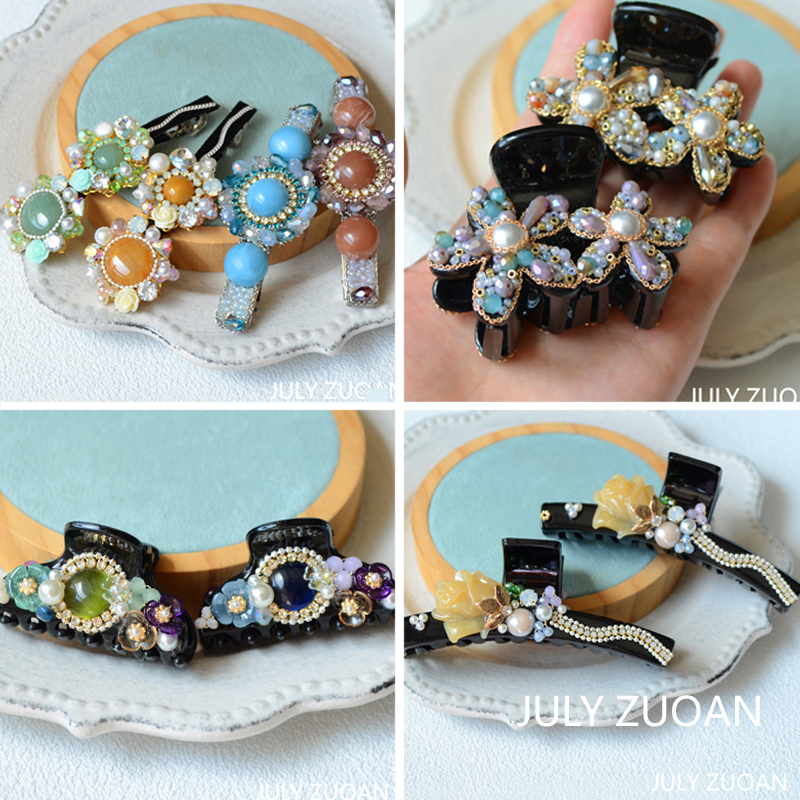 手工弹簧夹抓夹复古宫廷水晶串珠