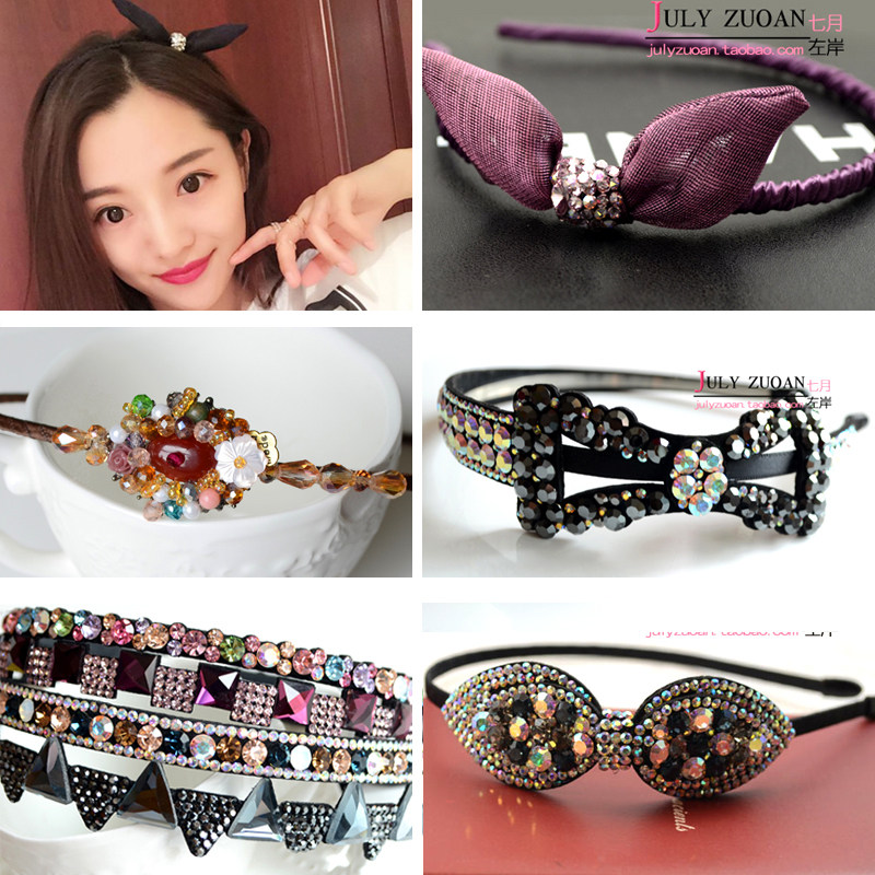 韩国发饰进口欧根纱兔耳朵蝴蝶结水钻水晶发箍头箍发卡BLING