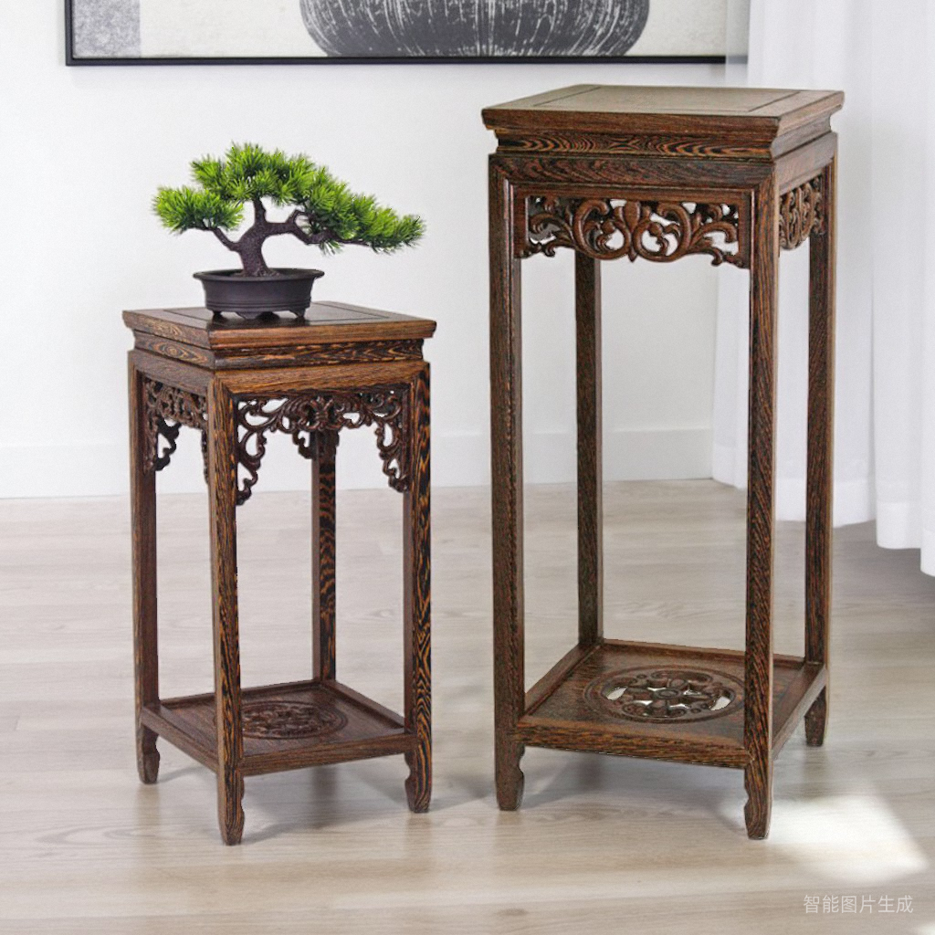 室内客厅中式鸡翅木花几盆景架