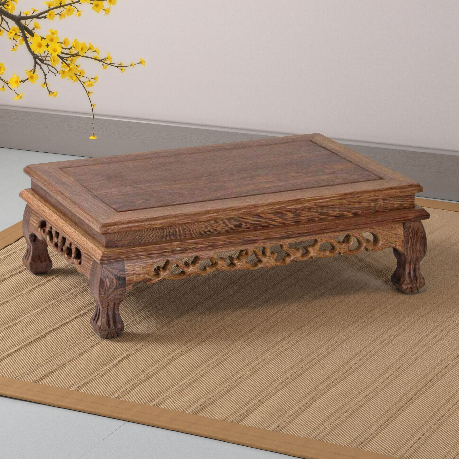 鸡翅木长方形底座摆件头花虎脚