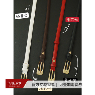 Haze禾枝《小金扣》Vintage法式复古细皮带腰带方形多色百搭皮带