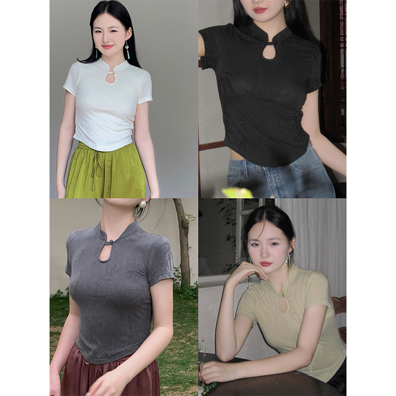 新中式复古立领短款收腰上衣女