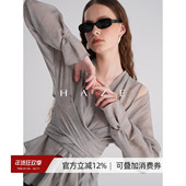 复古衬衫 Haze禾枝 交叉绑带露肩v领衬衣收腰显瘦设计感小众长袖