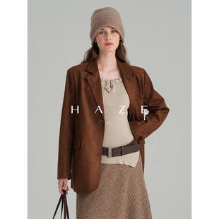 Haze禾枝《神级西装》焦糖棕色复古休闲小西装外套秋季美拉德穿搭