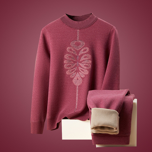 中老年女加绒加厚保暖内衣套装妈妈奶奶老太太秋衣宽松老年人线衣