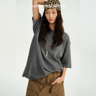 Happy Prescription 快乐药方羊毛廓形卷边中袖针织上衣