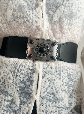 复古女士宽腰带黑色高级感松紧收腰装饰百搭韩版腰封弹力束腰宽版