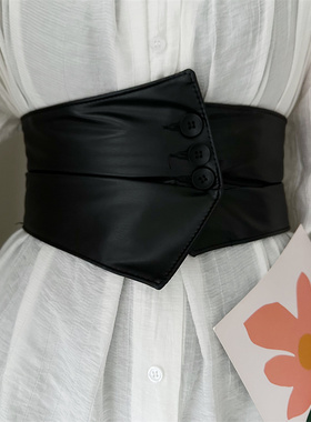腰封女束腰外穿宽腰带装饰连衣裙收腰配裙子衬衫百搭松紧黑色皮带