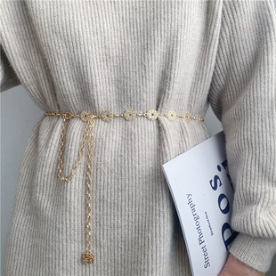 金色圆圈水钻收腰装 个性 饰腰链潮 时尚 ins风女士金属链条腰带韩版