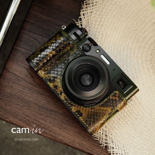 cam in真皮牛皮蛇纹富士x100vi相机保护套相机半套带手柄底座皮套