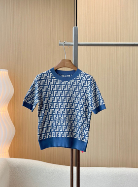 非市场货 双F25新款老花满印logo毛衣针织衫圆领时尚短袖T恤女