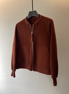 M家极简经典款双面手工棒球夹克外套大衣服羊绒羊毛廓形简约短款