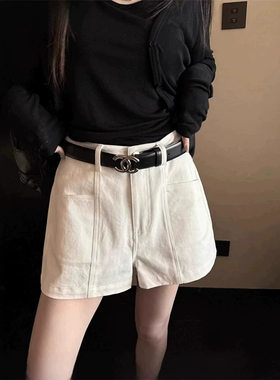 白色简约牛仔短裤女款2026夏季新款宽松百搭高腰显瘦a字阔腿热裤