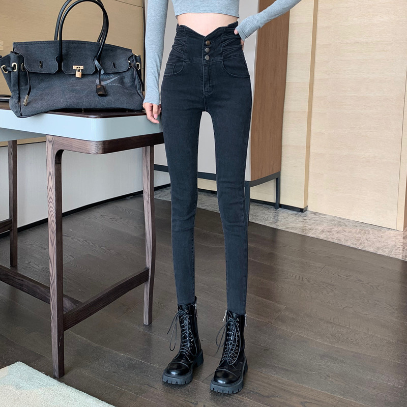 高腰牛仔裤女2025年春秋季新款网红浅色修身显瘦显紧身铅笔小脚裤