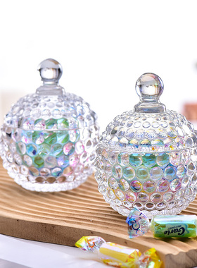 外贸原单水晶玻璃加厚浮雕珍珠立体刻花玻璃糖罐储物罐珍珠罐摆件