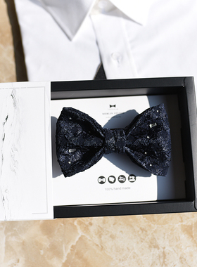 merlin日本褶皱闪耀钻设计雾霾蓝领结煲呔时尚西欧聚会PARTY礼物