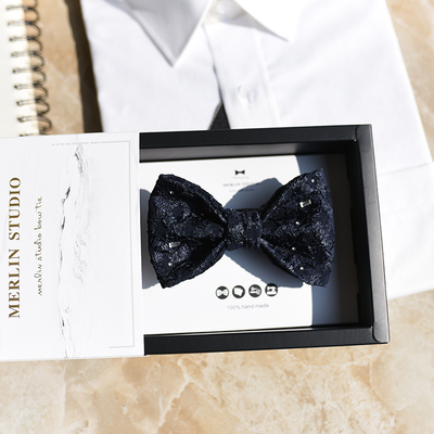 merlin日本褶皱闪耀钻设计雾霾蓝领结煲呔时尚西欧聚会PARTY礼物