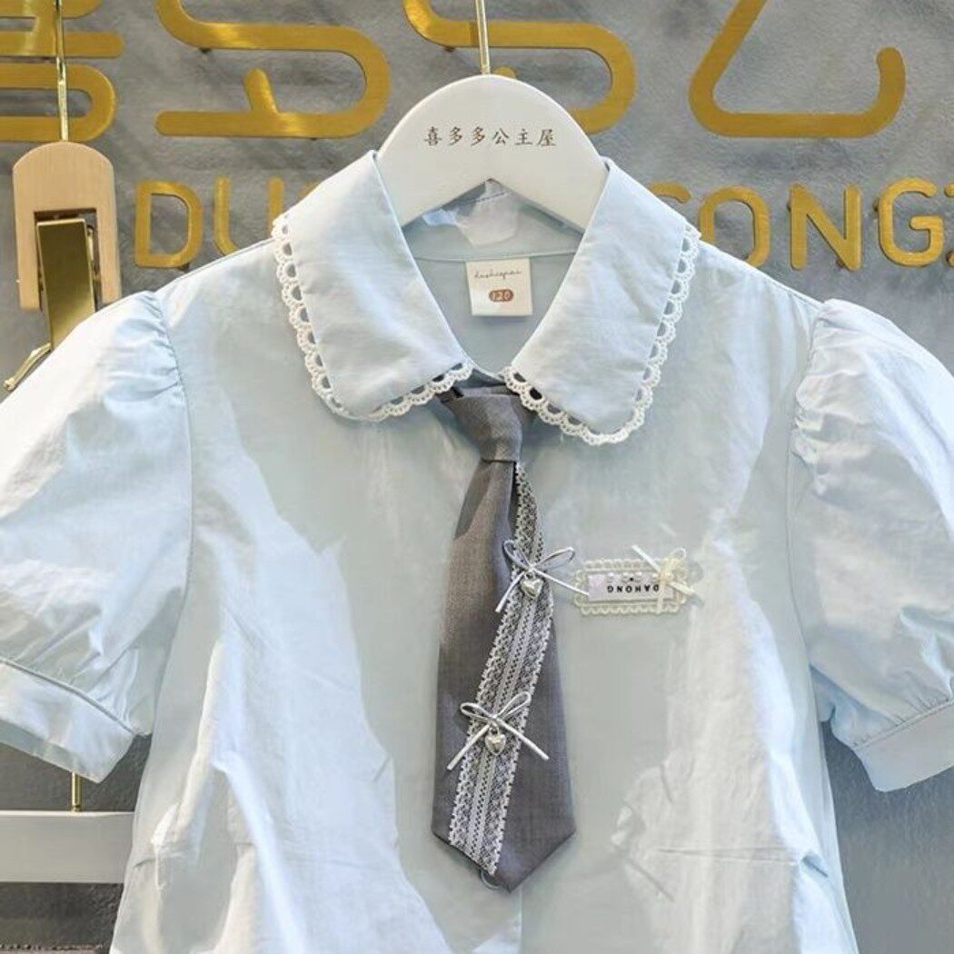 女童夏款套装2026新款中大童夏季洋气网红学院风衬衣百折裙两件套