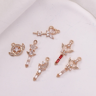 锆石魔杖包边吊坠电泳保色手链项链耳环发簪diy饰品配件手工材料