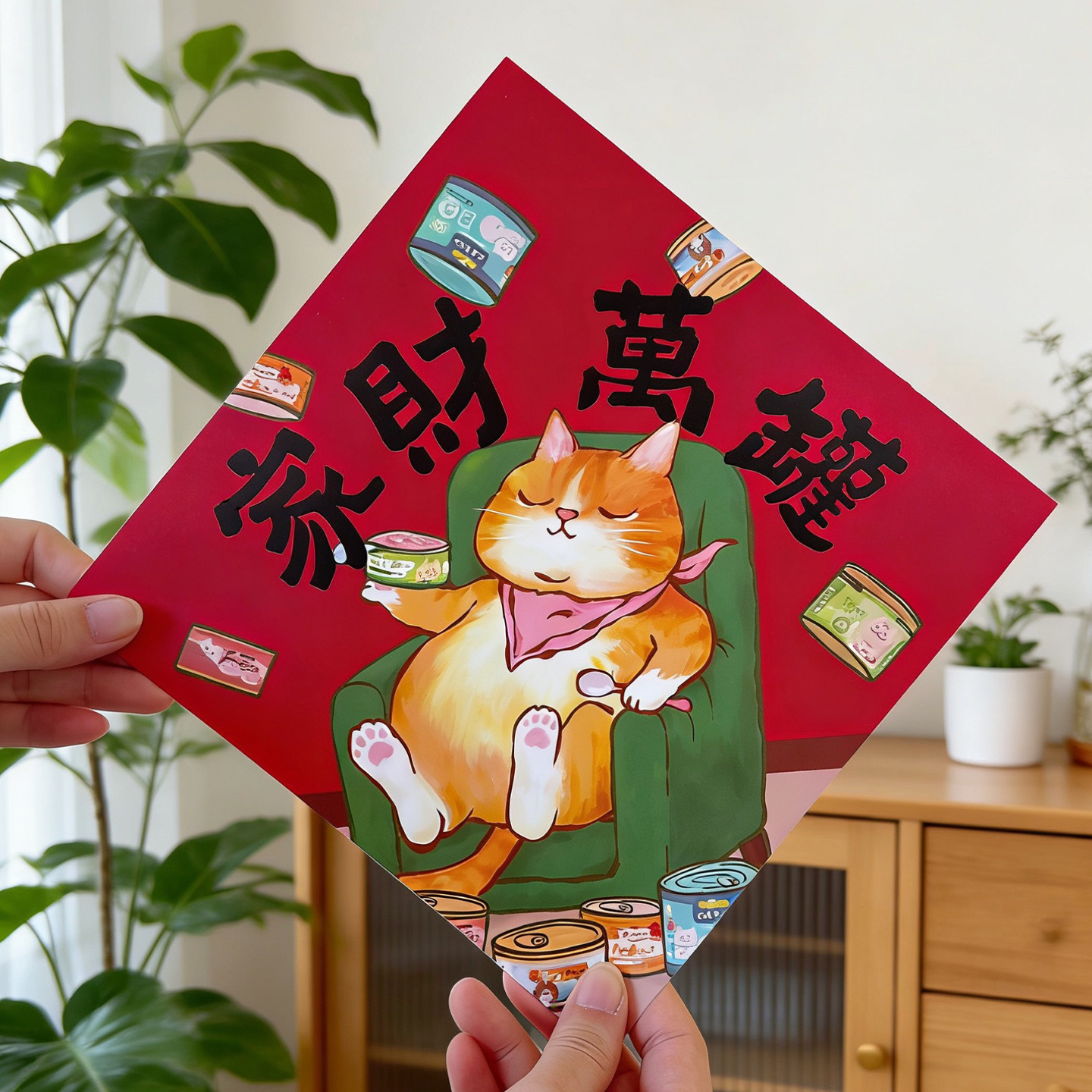 可爱猫咪萌宠斗方装饰画福字贴